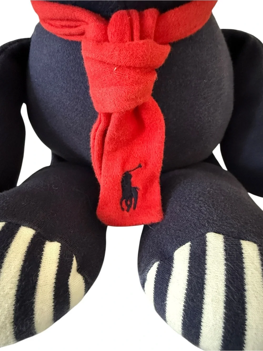 Ralph Lauren Navy Plush Bear with Striped Paws / Ears and Polo Red Scarf